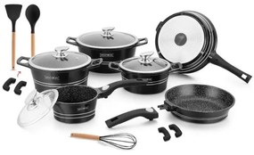 Mixer planetar Royalty Line RL-ES2014M Negru, 17 piese, Placare cu marmura, Inductie, Negru