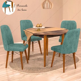 Masa bucatarie rotunda Brigitte, culoare alb si nuc, 90 cm