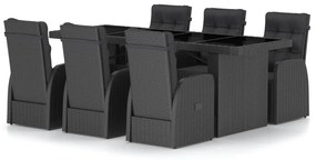 3059347 vidaXL Set mobilier de exterior cu perne, 7 piese, negru, poliratan