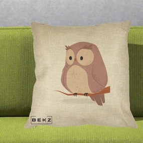 Perna Decorativa Bufnita Kawaii pe Creanga, 40x40 cm, Crem, Husa Detasabila, Perna Inclusa, BEKZ®