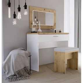 Set Masa Toaleta Olinda, Alb Si Stejar Artisan Si Alb Lucios, 100.5 Cm
