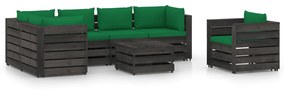 Set mobilier de gradina cu perne, 7 piese, gri, lemn tratat Verde si gri, 7