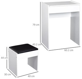 Masa de Machiaj cu Scaun si Container pentru depozitare si Oglinda Pliabila Alba 60,2x40,2x79cm HOMCOM | Aosom RO