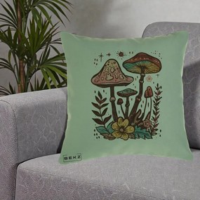 Perna Decorativa Ciuperci Boho Multicolore, 40x40 cm, Verde, Husa Detasabila, Perna Inclusa, BEKZ®
