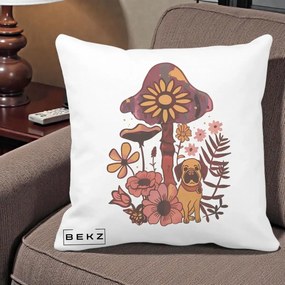 Perna Decorativa Ciuperca Caine Boho, 40x40 cm, Alba Mata, Husa Detasabila, Perna Inclusa, BEKZ®