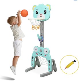 Panou de baschet 3 în 1 cu înălțime reglabilă și joc de aruncare inele, albastru