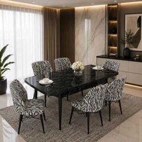 Set masa extensibila cu 6 scaune tapitate Homs zebra 250-300355,170 x 80 cm