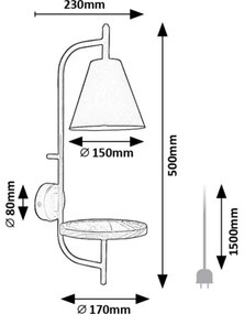 Lampă de perete cu raft Rabalux 71293 AZOME 1xE27/15W/230V fag