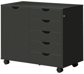HOMCOM Cazior de birou cu 5 sertare 1 ușă raft reglabil, suport imprimantă pe role, 78x40x66,5 cm, negru | Aosom Romania