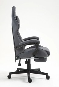 RESIGILAT- Scaun gaming, ergonomic, suport lombar cu masaj, sezut cu arcuri și spumă, spătar reglabil, tetieră, suport pentru picioare, rezistent 150 kg, material textil, Gri Inchis