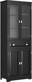HOMCOM Bufet înalt dulap de bucătărie 4 uși dintre care 2 uși vitrate și 1 sertar înălțime 160 cm cu polițe din lemn negru | Aosom Romania
