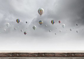 Fototapet - Baloane pe zid de cărămidă (147x102 cm)