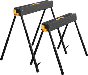 HOMCOM Set de 2 suporturi pentru fierăstrău pliabile înălțime reglabilă pentru lemn 2x4 cu mâner cârlige susține până la 500 kg negru | Aosom Romania