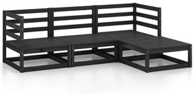 3075528 vidaXL Set mobilier de grădină, 4 piese, negru, lemn masiv de pin