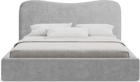 Pat matrimonial gri deschis tapițat cu spațiu de depozitare cu somieră 160x200 cm Kahai – Makamii