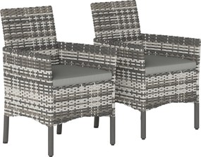 Outsunny Set de 2 Scaune de Grădină din Ratan, Scaune de Exterior cu Perne, Cotiere și Spătar Înalt, Cadru din Oțel pentru Verandă, Balcon, Lângă Piscină și Grădină, Gri | Aosom Romania