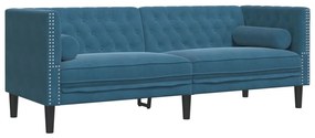 372701 vidaXL Canapea Chesterfield cu pernuțe/3 locuri, albastru, catifea