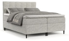 Pat boxspring gri deschis cu spațiu de depozitare 140x200 cm Urbaneo – Maison de Rêve