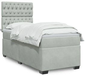 vidaXL Pat box spring cu saltea, gri deschis, 100x200 cm, catifea