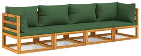 3155315 vidaXL Set mobilier de grădină cu perne verzi, 4 piese, lemn masiv