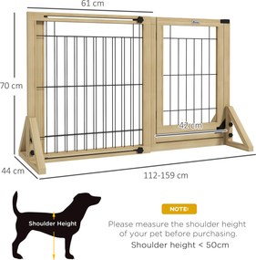 PawHut Gard Extensibil pentru Câini, Gard de Siguranță pentru Animale cu Ușă și 2 Panouri, Picioare Triangulare, 112-159x70 cm, Lemn Natural | Aosom Romania