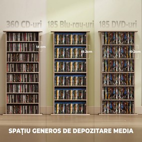 HOMCOM Raft pentru CD-uri cu 6 rafturi reglabile, capacitate 360 CD/185 DVD, 58 x 24 x 126,3 cm, culoare lemn | Aosom Romania
