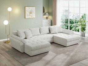 Colțar extensibil dumonde cu ladă de depozitare si sezut confortabil din spuma high-density, Loana U Euphoria Ivory 355x185 cm