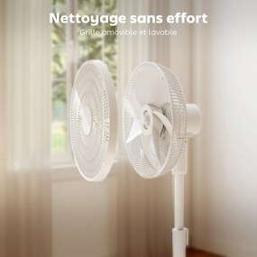HOMCOM Ventilator pe picior, diametru 39 cm, 12 viteze, 4 moduri, temporizator 9H, oscilație 120°, înălțime reglabilă, alb | Aosom Romania