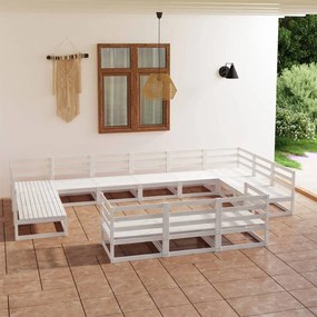 Set mobilier de gradina, 13 piese, lemn masiv de pin Alb, 1, nu