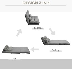 HOMCOM Divan de Podea 2 în 1 cu Spătar Reglabil în 7 Niveluri și Perne, 130x73x60 cm, Gri Carbonizat | Aosom Romania