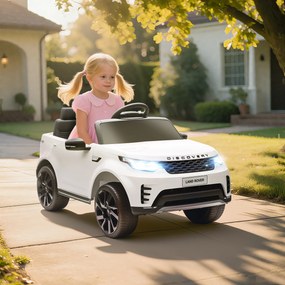 HOMCOM Mașinuță Electrică pentru Copii 3-6 Ani sub Licență Land Rover Discovery 12V, 2.5-4.5 km/h Auto Electrică pentru Copii cu 2 Motoare, Suspensii, Telecomandă, USB, Muzică, Faruri și Claxon, Alb | Aosom Romania
