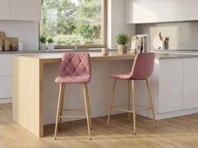 Scaun de bar NADO VELVET roz inchis, cu picioare in decor de stejar