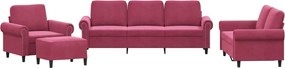 vidaXL Set canapele cu perne, 4 piese, roșu vin, catifea