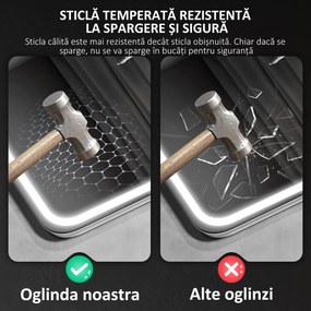 HOMCOM Oglindă de Baie Bluetooth LED 50 x 70 cm cu Anticeață - Argintiu | Aosom Romania