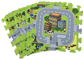 Covor de joacă sub formă de puzzle din 9 piese - strada
