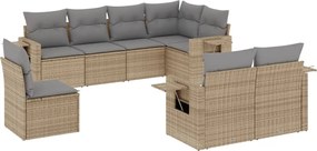 vidaXL Set canapele de grădină, 8 piese, cu perne, bej, poliratan