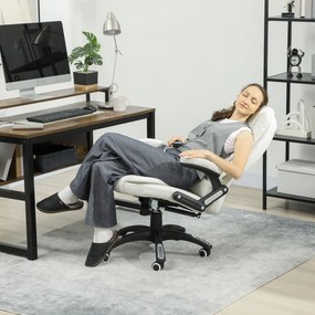 Vinsetto Scaun de Birou Reclinabil cu Masaj, Înălțime Reglabilă, Telecomandă, Textil cu Aspect de In, Crem | Aosom Romania