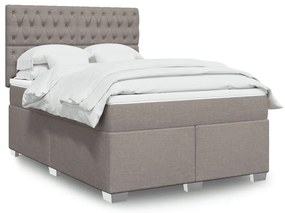vidaXL Pat box spring cu saltea, gri taupe, 140x200 cm, textil
