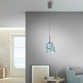 Pendul modern LED 3000K, inaltime reglabila, sticla, albastru, Zula