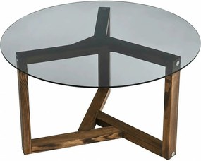 Masuta cafea Miro, nuc, sticla/lemn solid, 75x75x40 cm