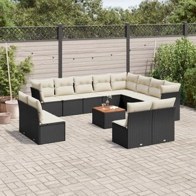 vidaXL Set mobilier de grădină cu perne, 13 piese, negru, poliratan