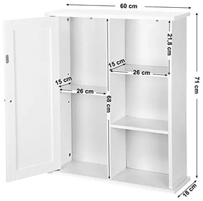 Dulap de depozitare pentru baie, Vasagle, Alb, 60x18x71 cm