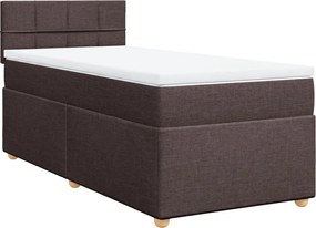 vidaXL Pat box spring cu saltea, maro închis, 90x200 cm, textil