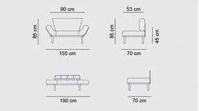 Canapea extensibila cu 2 Locuri Mocca, 155 x 85 x 73 cm