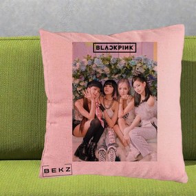 Perna Personalizata K-pop BLACKPINK Foto Grup, 40x40 cm, Roz, Husa Detasabila, Perna Inclusa, BEKZ®