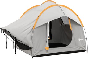 Outsunny Cort Auto Impermeabil cu 3 Uși și Geam din Plasă, Cort Exterior din Fibră de Sticlă, 2.4x2.1x2.1 m, Gri | Aosom Romania