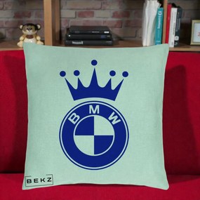 Perna Personalizata cu emblema BMW si Coroana, 40x40 cm, Verde Menta, Husa Detasabila, Perna Inclusa, BEKZ®