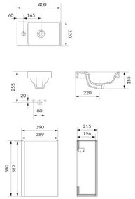 Dulap baie suspendat cu lavoar inclus 40 cm, casmir, Cersanit Moduo