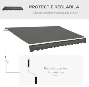 Outsunny Copertina Soare de Exterior cu Brate 3.5x2.5m Reglare cu Manivela, Metal si Poliester Gri