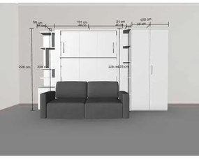 Set pat rabatabil dublu cu somiera, canapea 2 locuri, biblioteca si dulap Acordeon(100) - NOVA  ACORDEON WARDROBE, SMALL BOOKCASE&amp;SOFA SET(150X200)
